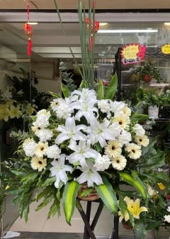 白色百合殯儀花籃